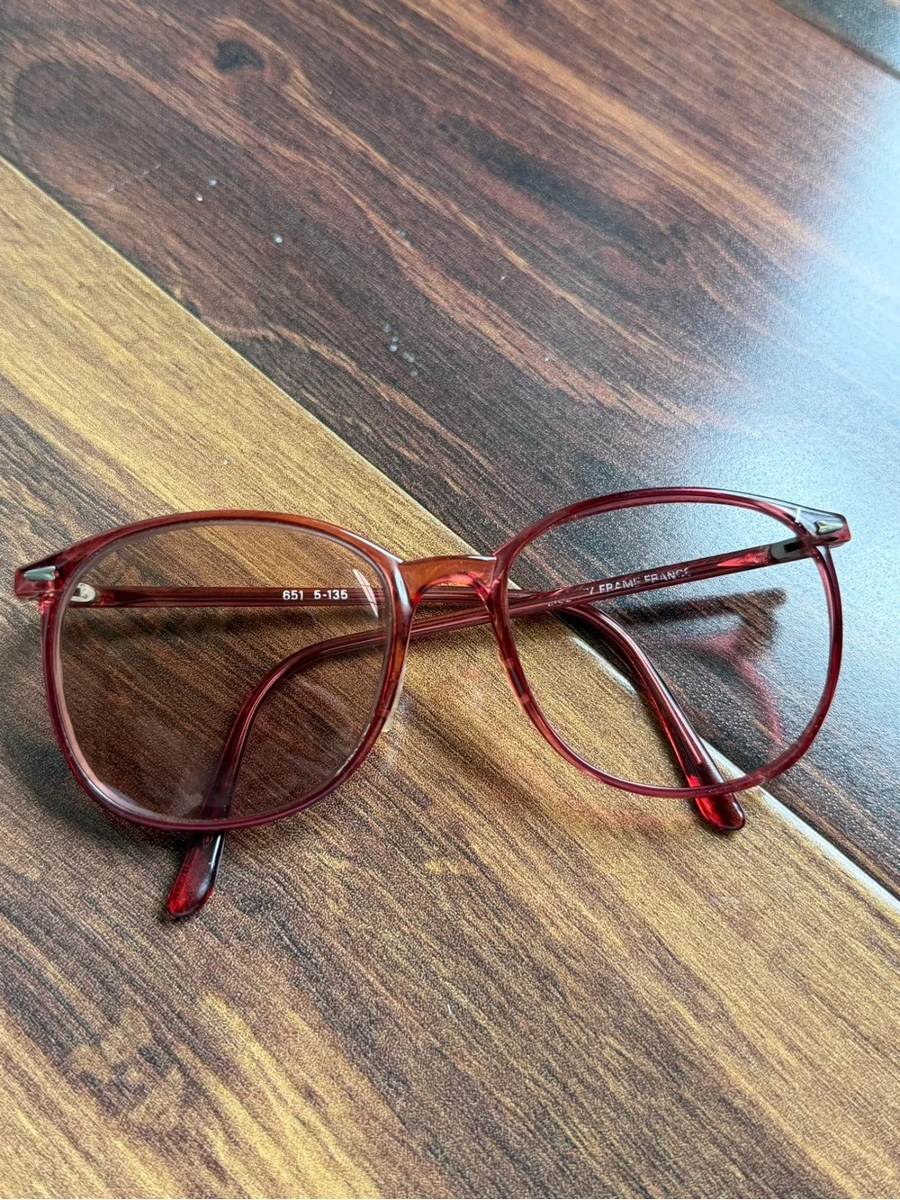 VTG Made in France Plastic Red Large Round Glasses 651 5-135 Missing One Lens